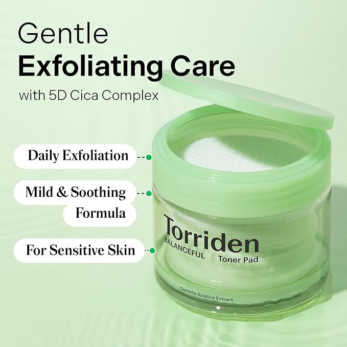 Torriden BALANCEFUL Toner Pad (60 Pads) | Daily Exfoliating Pads with PHA & LHA for Oily, Combo, and Sensitive Skin | 5D CICA, Panthenol
