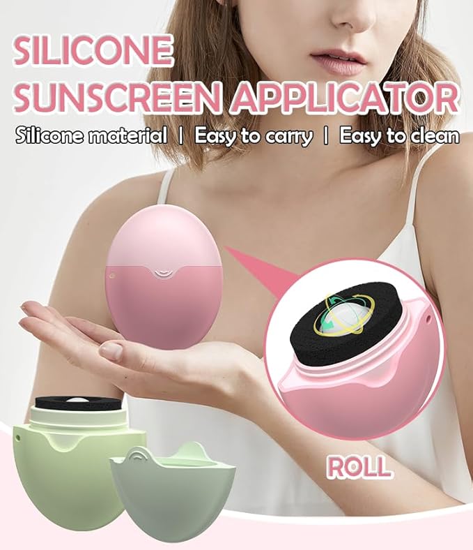 Sunscreen Applicator For Kids, Roll on Sponge Applicator for Sunscreen -Sunblock Buddy Brush Set with Protective Caps, Sun Lotion Applicator Sun Cream Brush for Adults & Families Travel, Pink
