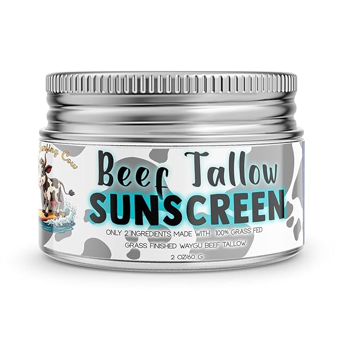 Get Wavy Organics Beef Tallow Sunscreen SPF 30 – Organic Mineral Sunblock with Zinc Oxide | Non-Greasy 2-in-1 Moisturizer & Sunscreen | Natural UV Protection for Face and Body | 2 oz