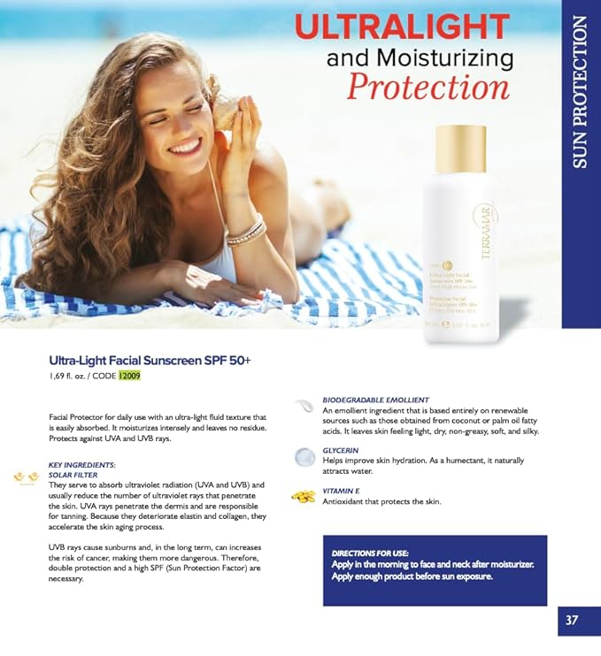 Terramar Ultra Light Facial Sunscreen SPF 50+ - Very High Protection, Broad Spectrum UVA/UVB, Non-Greasy & Fast Absorbing, Ideal for Daily Face Use