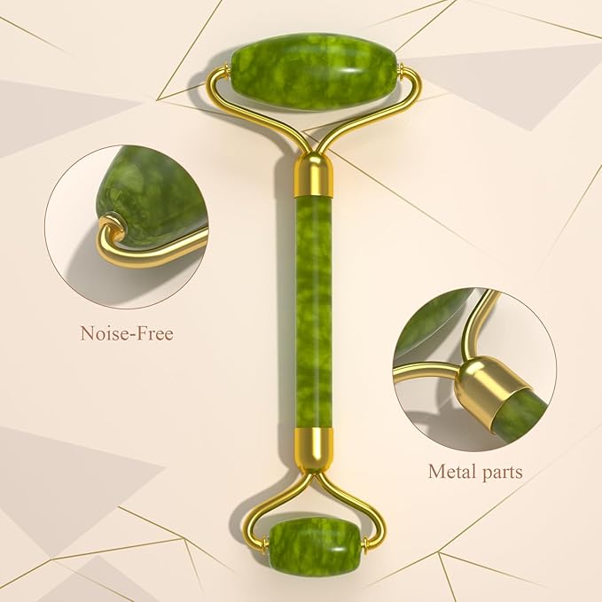 Jade Roller Gua Sha Set (Green) - Facial Massage Tool with Dual-Sided Roller