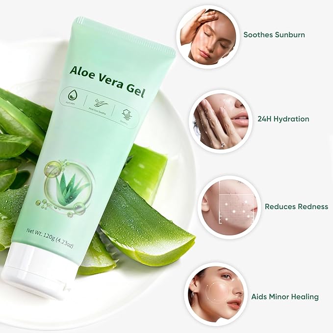 98% Organic Aloe Vera Gel, Natural Moisturizing Pure Aloe for Face and Arms, Soothing & Hydrating Aloe Gel for Sunburn Relief and Deep Skin Nourishment, 4.23 oz