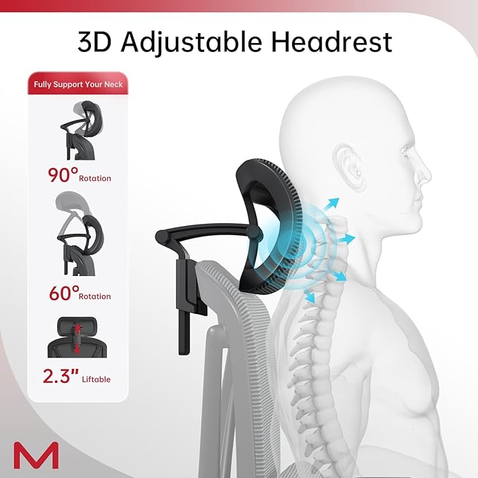 Ergonomic Office Chair with Footrest,Office Chair with 136° Recline, Ergonomic Desk Chair with Larger Adjustable Lumbar Support, Computer Chair with Mesh Seat