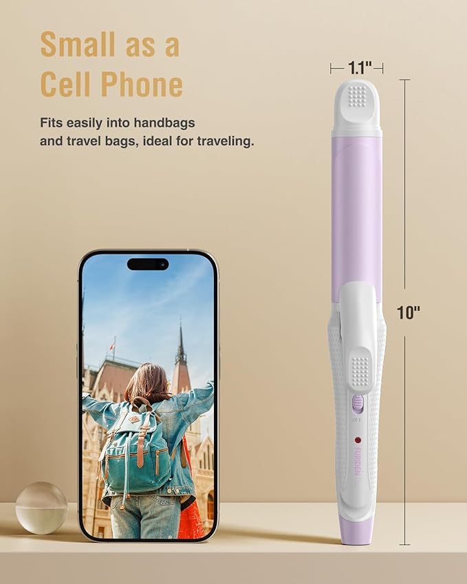 Europe Travel Curling Iron Mini: Dual Voltage Curling Iron for Traveling - Mini Travel Curling Irons 1 Inch with US Plug,Purple 390℉ for Fine/Damaged Short Hair