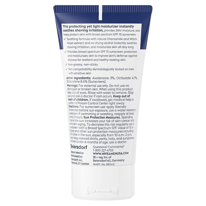 NIVEA MEN Sensitive Face Lotion with SPF 15,Broad Spectrum Sunscreen of 2.5 Fl Oz Tubes,(Pack of 6)