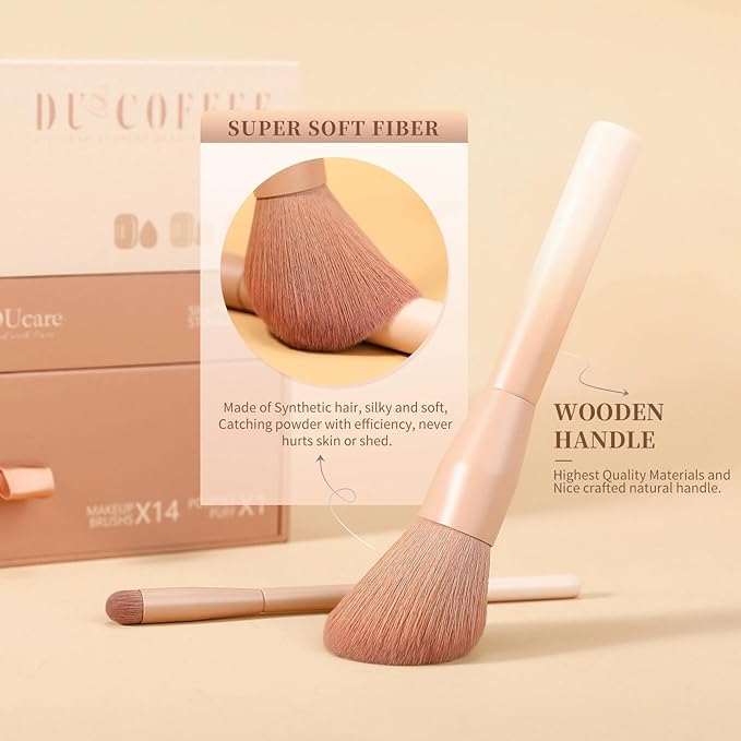DUcare 21pcs Makeup Gift Set,with 14Pcs Makeup Brush set 3pcs Makeup Sponges 3pcs Sponge Holder 1pc Powder Puff for Foundation Blending Powder Blush Eyeshadows
