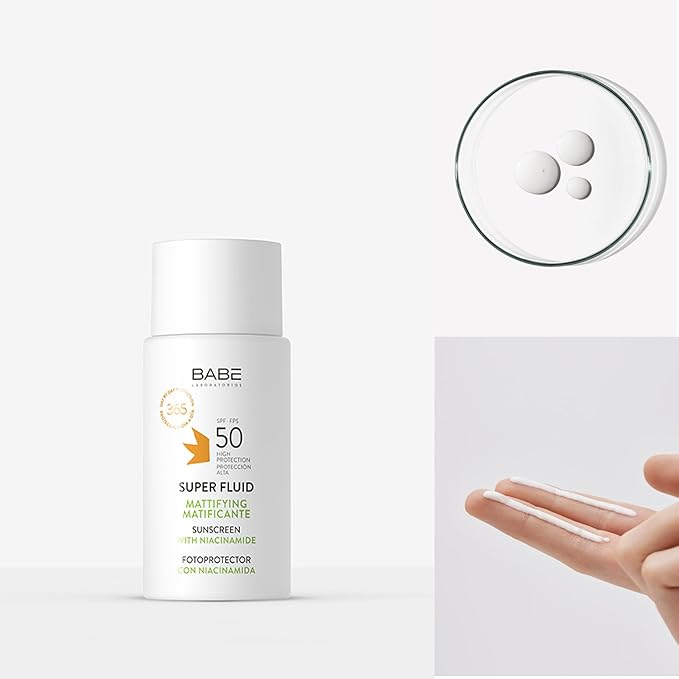 BABE Super Fluid Sunscreen Mattifying SPF 50-50 ML -High daily protection and super-fluid oil-free texture that adapts to your skin.