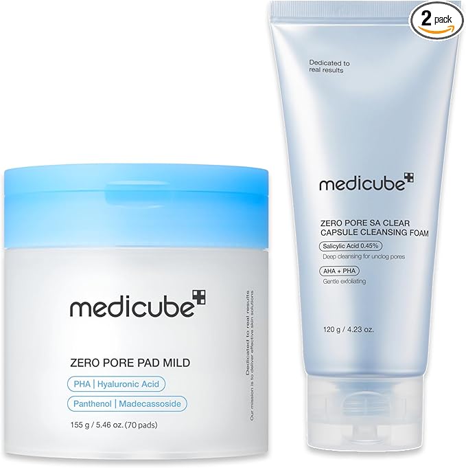 medicube Zero Pore Cleanse & Swipe Duo: Zero Pore Pad Mild + Zero Capsule Foam Cleanser | Exfoliating and Clarifying Pore Care Set for Refined Skin Texture and Excess Sebum Control