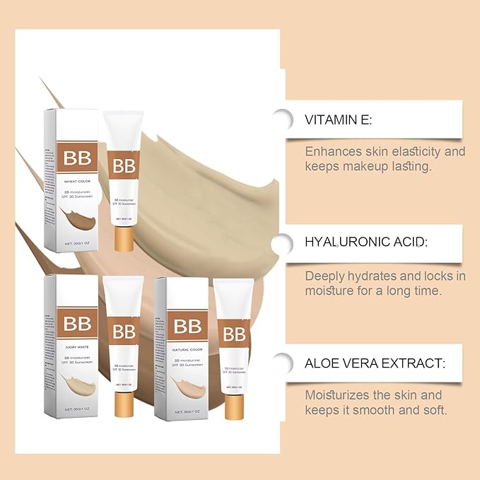 BB Blur Tinted Moisturizer SPF 30, BB Cream Tinted Moisturizer, Tinted Care Primer with Brush, Instantly Hydrates, Full Coverage, Creates Matte Effect (Natural, 1 floz)