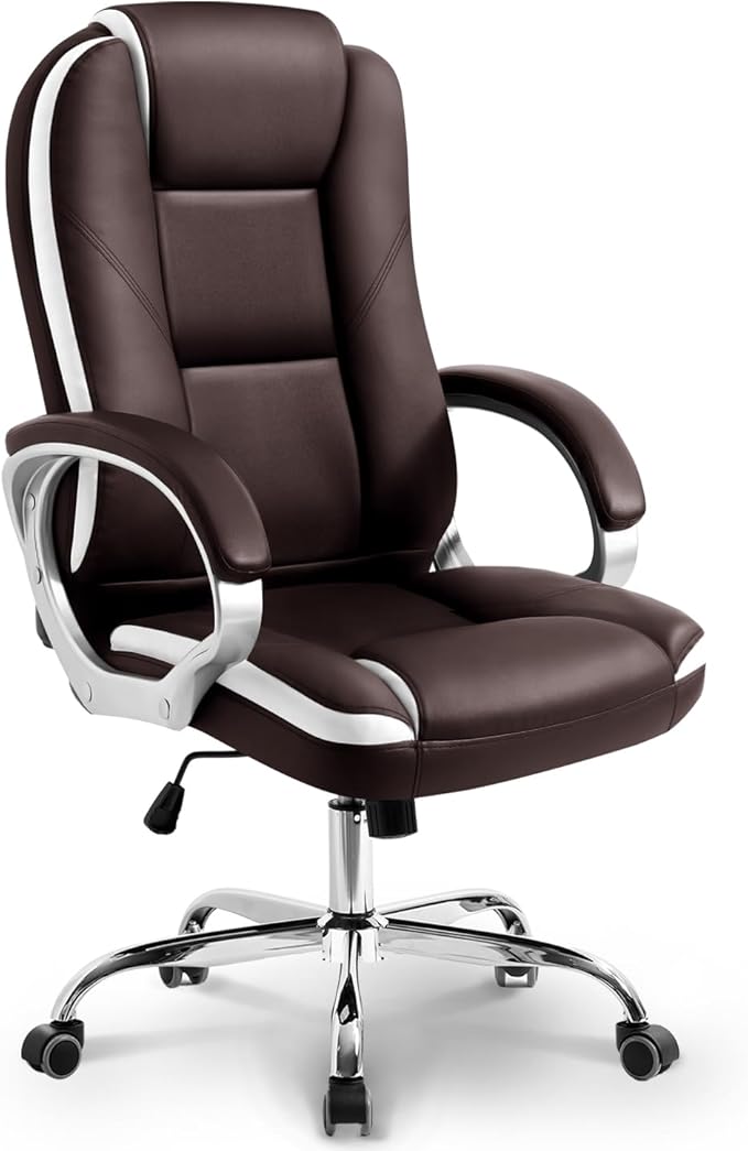 NEO Chair Office Desk Ergonomic Gaming Chair High Back Adjustable Computer Chair with Wheels and Lumbar Support Comfy Leather Executive Swivel (Brown)