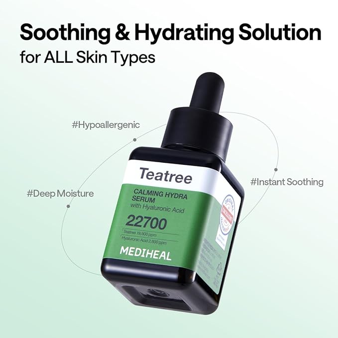 Mediheal Teatree Pad & Serum Duo Set for Quick Skin Calming & Redness Relief - Teatree Trouble Calming Toner Pads (100 Count) + Teatree Serum (1.35 fl.oz)
