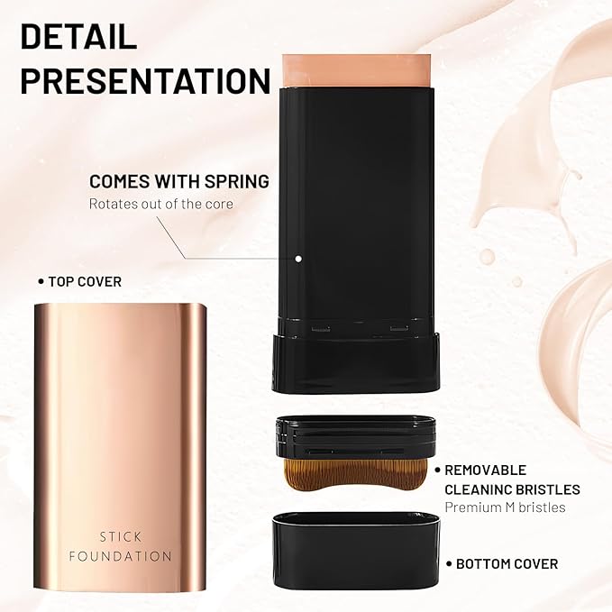 2 In 1 Anti Wrinkle Foundation Stick, Korea Flawless Eraser Foundation Stick- Hydrating Lightweight, Double Head Foundation Make Up Stick with Brush,Multi-Use Face Makeup Contour Stick(Natural, 1PC)