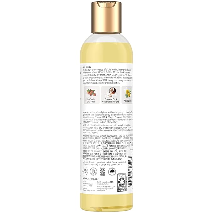 SheaMoisture Body Oil, Daily Hydration 2-Pack – Lightweight, Non-Greasy Moisturizer with Virgin Coconut Oil for Soft, Smooth Skin, 8 Oz Ea