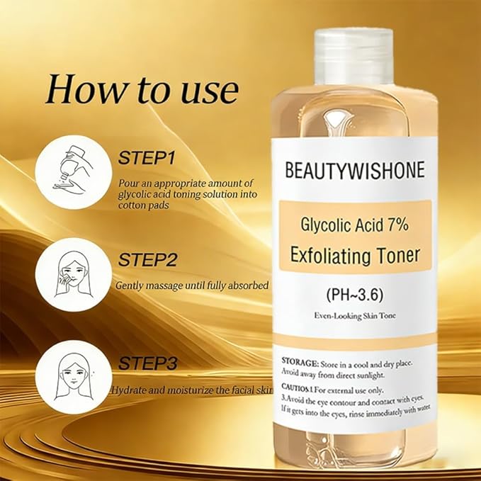 Glycolic Acid 7% Toning Solution - Gently Exfoliates, Smooths Skin Texture, Improvement Visible Clarity & Also Addressing Uneven Tone, Reveal Radiant Skin, 8.12 fl oz