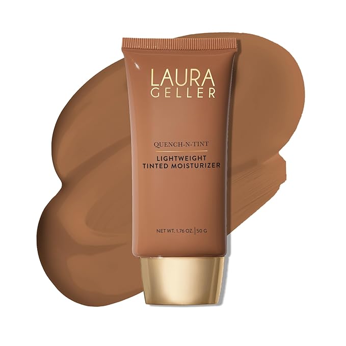 LAURA GELLER NEW YORK Quench-n-Tint Tinted Moisturizer - Sheer to Light Buildable Coverage - Natural Glow Finish - Lightweight Formula with Hyaluronic Acid, 06 Deep