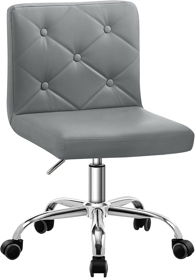VECELO PU Leather Mid-Back Armless Desk Chair Adjustable Height 360° Rolling Swivel for Home Office Work, Grey