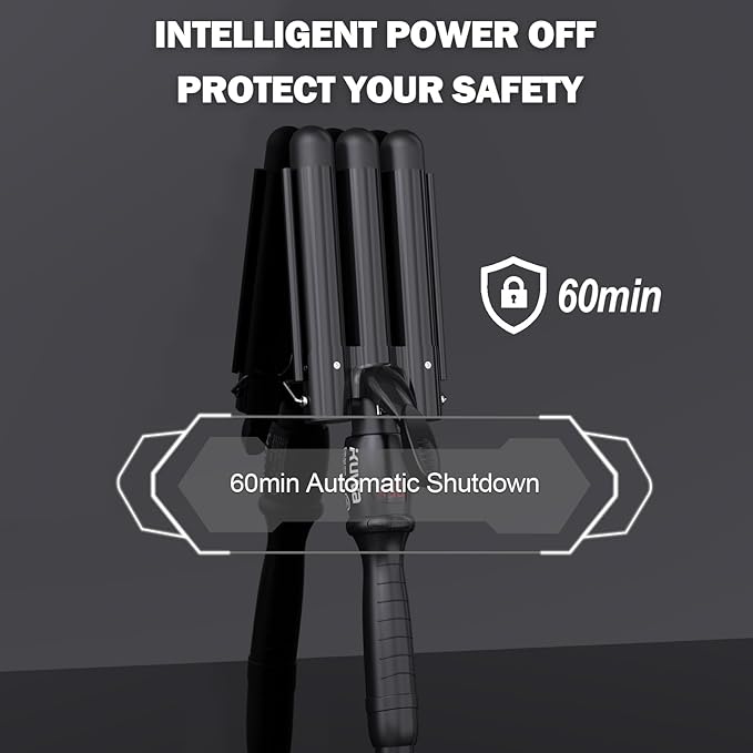 kuwa Crimper Hair Tool,15 Variable Temperature Beach Waves Curling Iron,3 Barrel Curling Iron,Hair Crimper for Women,HairWaver with LCD Temperature Display