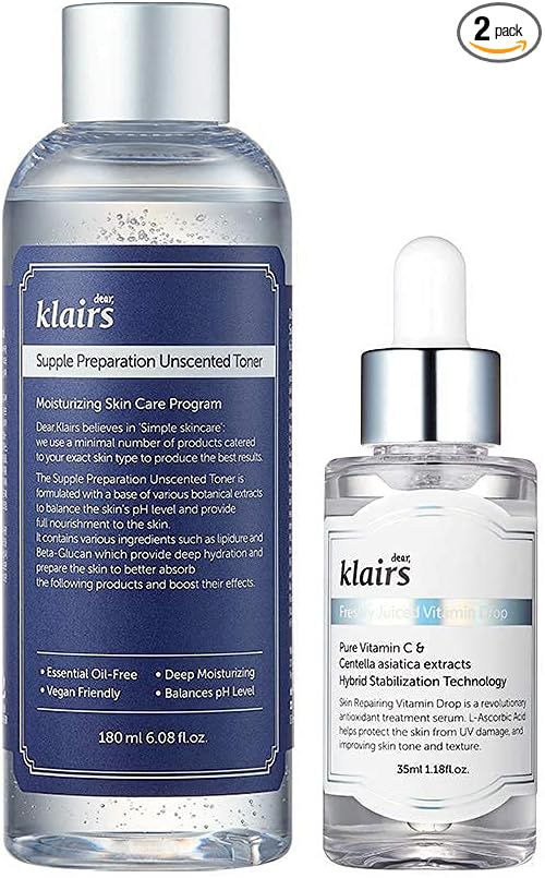 DearKlairs Best & Basic Set with Unscented Toner, Vitamin Drop, Hydration