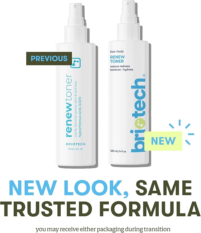 BRIOTECH Renew Toner, Hypochlorous Acid Spray, Minimize Appearance of Blemishes, Soothing Facial Mist for Sensitive Skin, Calm Redness & Bumps, Vegan, 4 fl oz