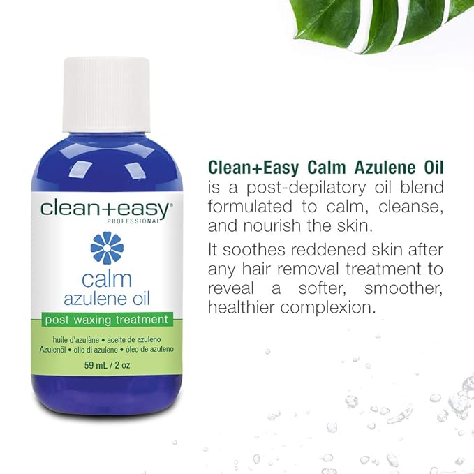 Clean + Easy Post Waxing Treatment, Azulene Oil – for Sensitive Skin, Soothes Irritation & Removes Wax Residue After Hair Removal, After Wax Care, 2 oz