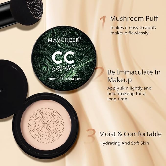 Air Cushion CC Cream Foundation Makeup, BB Cream Makeup, Color Correcting CC Cream, Tattoo Cover Up Makeup, Natural Full Coverage Foundation, Moisturizing Concealer Brighten,Even Skin Tone #02
