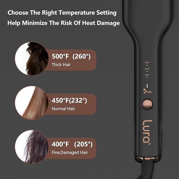 LURA Ionic Hair Crimper for Women,Nano Titanium Crimping Iron for Hair,Crimper Hair Tool,2 Inch Hair Volumizing Iron,Professional Hair Styling Irons
