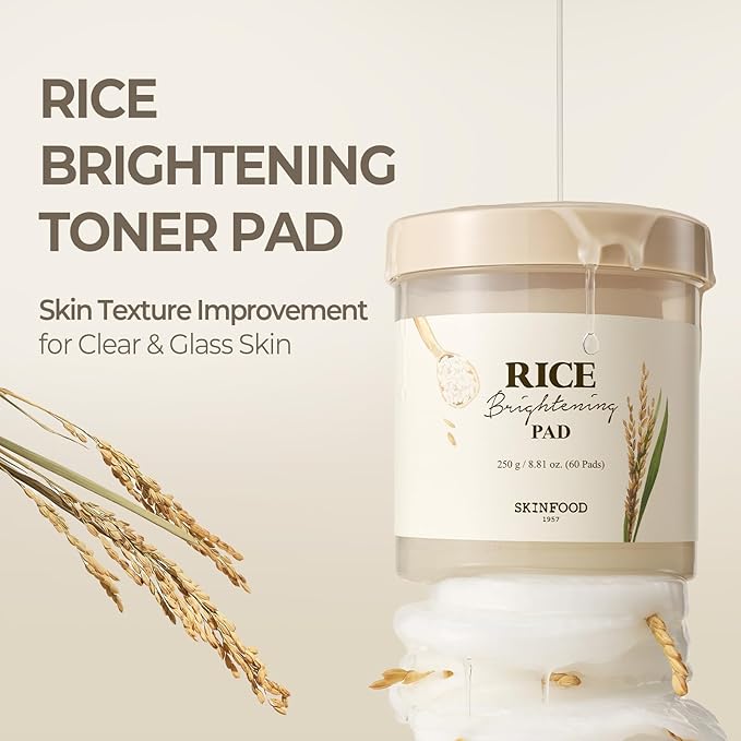 SKINFOOD Rice Radiance Duo – Korean Skincare Brightening Pad & Hydrating Serum Set for Glowing, Smooth, and Dewy Skin, with Natural Fermented Rice Water for Gentle Exfoliation and Deep Moisture