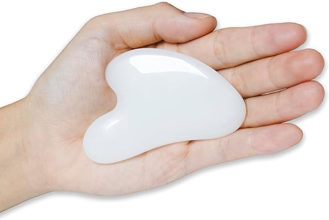 Gua Sha Jade Stone Gua Sha Massage Tool, Guasha Tool for Face and Body Skin Massage. Tools for SPA Acupuncture, Pink Stone for Body Face Neck and Eye, Skin Care Gift for Woman (White)