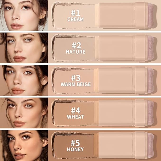 Matte Concealer Foundation Stick, Full Coverage for Dark Circles, Acne & Redness, Blemishes & Contouring, Long-Lasting Korean Waterproof Formula for All Skin Tones, Built-In Kabuki Brush (2# Nature)