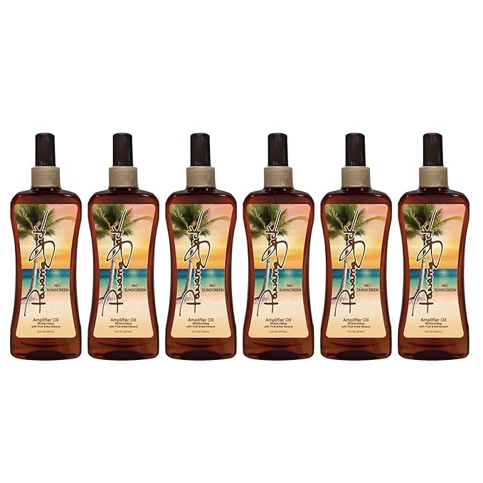 Panama Jack Amplifier Suntan Oil - Contains No Sunscreen Protection (0 SPF), Light Formula with Exotic Oils, Fruit and Nut Extracts, Tropical Fragrance, 8 FL OZ