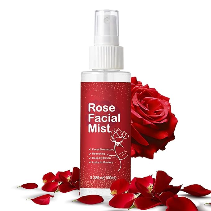 Rose Facial Moisturizing Mist, Hydrating & Firming Face Spray with Aloe Vera for All Skin Types, Facial Toner Locks in Moisture, Improve Dullness Smooths Wrinkles Fine Lines, Sets Makeup