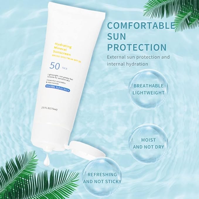 Face Sunscreen With Hyaluronic Acid and Niacinamide Sunscreen SPF 50 Waterresistant Oilfree UVA&UVB Sun Protection Sunblock