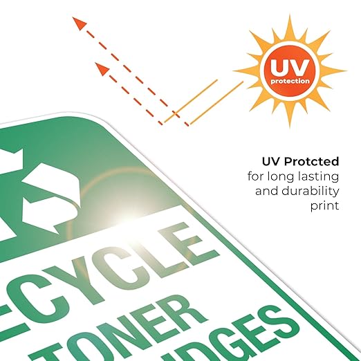 Recycle Toner Cartridges Sign, 12x18 Inches, 55 mil Thick HDPS (high Density polystyrene), Made in USA