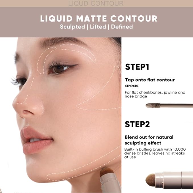 JUDYDOLL Liquid Contour & Highlighter, Face Sculpting Liquid Highlighter & Contour With Brush, Anti-Smudge & Brightening, Long-Lasting, Highlights on Skin with Warm Undertone (02 Beige White)