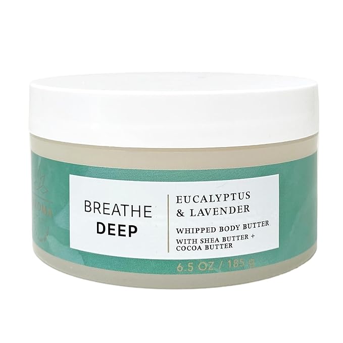 Bath & Body Works Aroma Breathe Deep Eucalyptus Lavender 3 Piece Gift Set - Body Scrub, Body Butter and a Dry Brush - with a Natural Oats Sample Soap