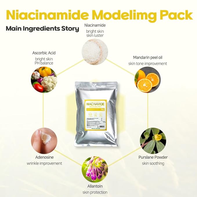 NEEDS NATURE Niacinamide Modeling Mask – Korean Peel-Off Rubber Mask for Face Care, Hydrating & Pore-Refining Powder Pack, 1000g Spa Facial Kit with Tools