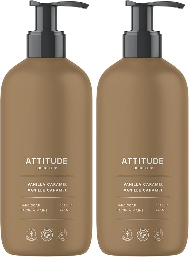 ATTITUDE Liquid Hand Soap, EWG Verified, Plant and Mineral-Based, Vegan Personal Care Products, Vanilla Caramel, 16 Fl Oz (Pack of 2)