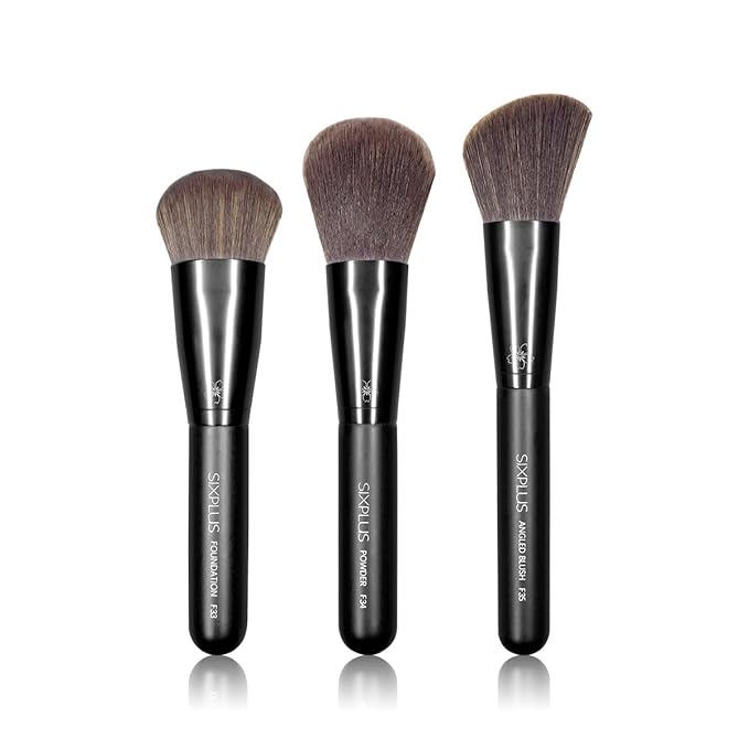 SIXPLUS 3PCS Black Makeup Brush Set For Face Brushes Foundation Blush Cheek Powder Brushs Dawn series,Portable Storage Bag,Best Gift Kit