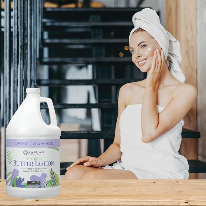 Ginger Lily Farms Botanicals Soothing Butter Lotion for Dry Skin, 100% Vegan & Cruelty-Free, Lavender Chamomile Scent, 1 Gallon (Pack of 4)