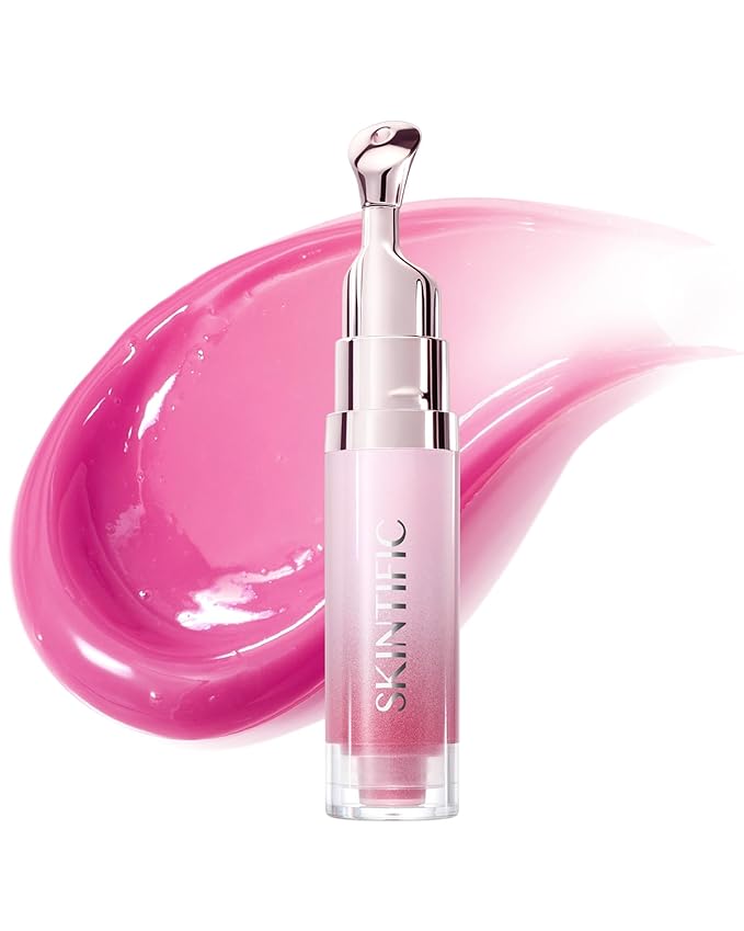 Peptide Brightening Lip Serum, Hydrating & Plumping Tinted Lip Gloss, Moisturizing Lip Balm with Polypeptides & Squalane for Glossy Sheer, Smooth Lips(04 Pink Berry)