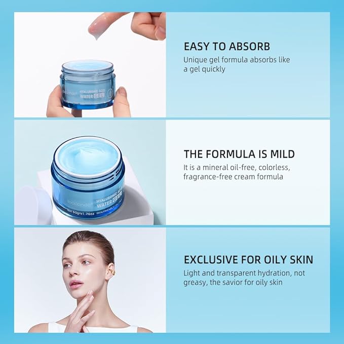 Hydro Boost Hyaluronic Acid Moisturizing Water Gel, Face Moisturizer For Oil Skin, Hyaluronic Acid Formula Combined With Water,Lightweight and 24 Hours Of Long-lasting Hydration-1.76Oz (Water Gel)