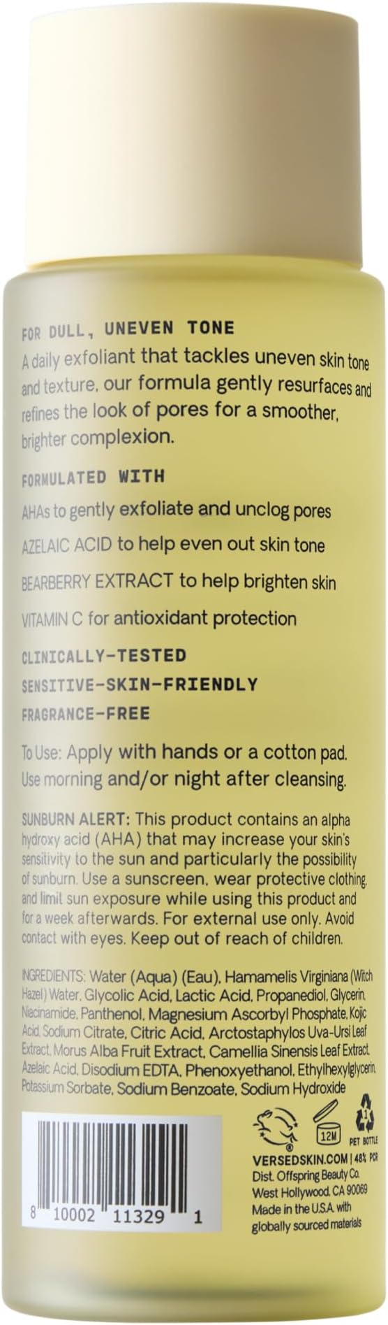 Versed Weekend Glow Daily Brightening AHA Liquid – Gentle Exfoliating Toner with Vitamin C and Botanicals – Helps Visibly Improve Skin Clarity and Tone (Weekend Glow - 4 Fl Oz (Pack of 1))