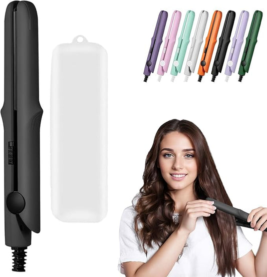 Omaky 2-in-1 Mini Curling Wand Flat Iron Hair Straightener, Long-Lasting Portable Travel Curling Wand for Women Girls Short Hair, All Hair Types (1 inch x 1 inch, Black)