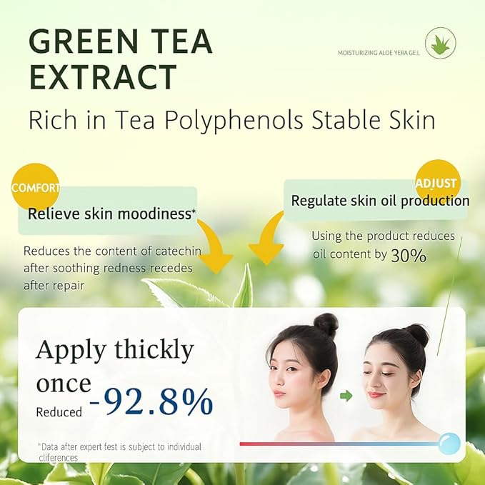 Moisturizing Aloe Vera Gel,Soothing Hydrating Face Body Gel with Pure Aloe Extract, Korean Skincare Green Tea Calms Redness, Repairs After Sun,Refreshes Sensitive Skin (8.8oz