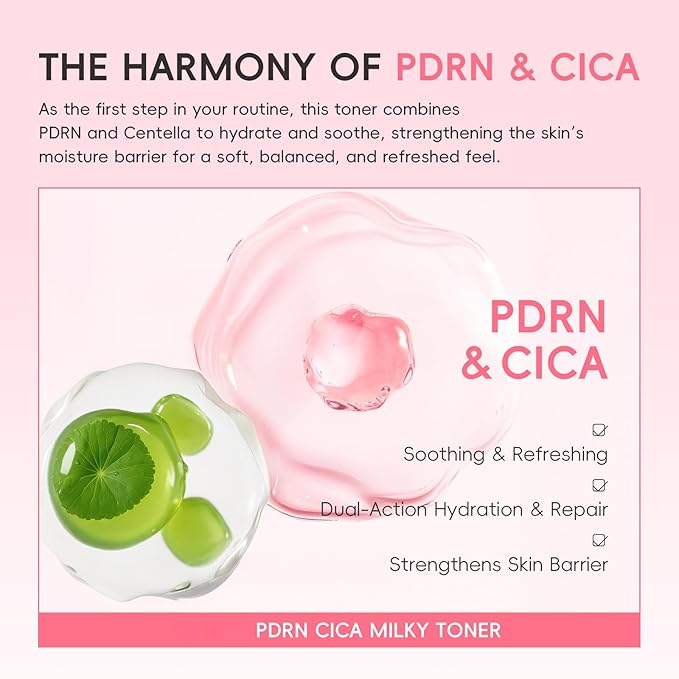 PDRN CICA Milky Toner, 5000ppm Salmon PDRN & Centella Hydrating Toner for Face with Niacinamide & Hyaluronic Acid, Support Skin Barrier & Boost Radiance, Suitable for All Skin Types (Pack of 2)