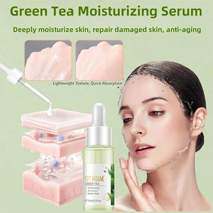 Natural Green Tea Facial Toner & Serum - Anti-Aging, Anti-Wrinkle, Moisturizing & Soothing for Dry Skin - Balances Oil, Reduces Acne, Refines Pores (Travel Size) (2)