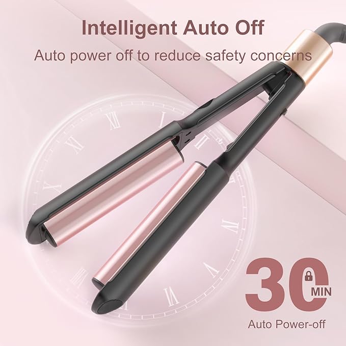 Waver Curling Iron Hair Crimper 3/4 Inch, Ionic Deep Waver Hair Curler Tool, 5 Temp Dual Barrel Mini Portable Curling Wand, Dual Voltage, Anti-Scalding Fast Heating for Short and Long Hair