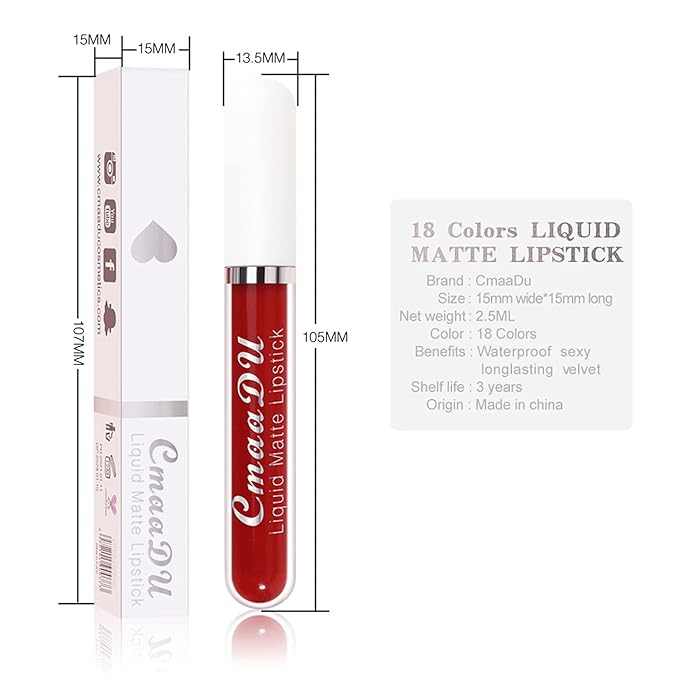 BONNIE CHOICE 18Pcs Matte Liquid Lipstick Set, Waterproof Long Lasting Non-Stick Cup Nude Lipstick Dark Red Lipstick for Women 24 Hour High Pigmented Lip Gloss Set Valentine's Day Gifts for Women