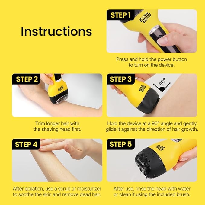 Gorilla Technique 3-in-1 Epilator 2000V, Body Hair Removal Device, Pain Relief Roller, Cordless Rechargeable Electric Tweezers & Shaver & Callus Remover, Women & Men, Korean Skin Care - 2000V