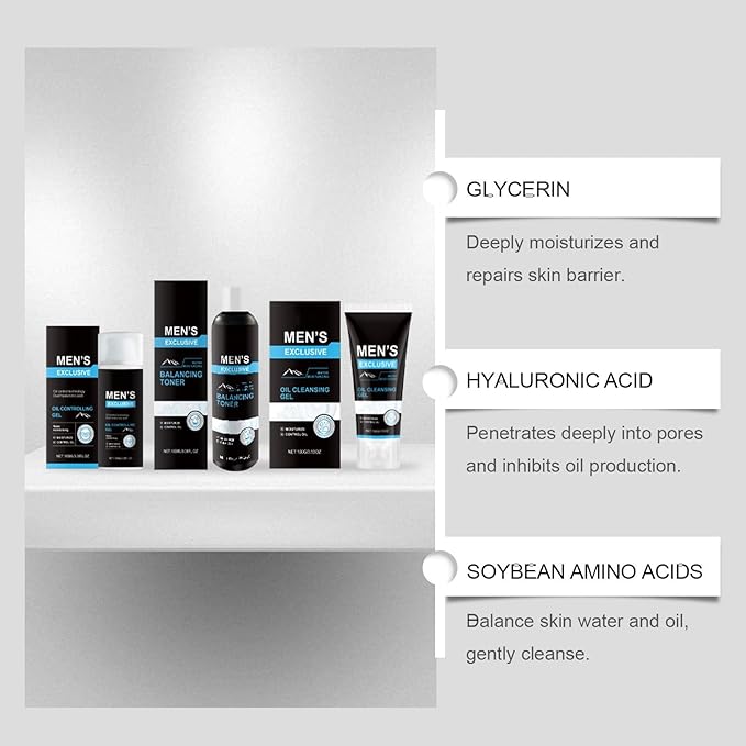 Men's Facial Care Kit with Cleansing Gel, Misturizing Toner, and Oil Control Gel- with Hydrating Formula, All Skin Types Daily Face Routine, Perfect Gifts for Dad Him Husband Boyfriend, Birthday Gift